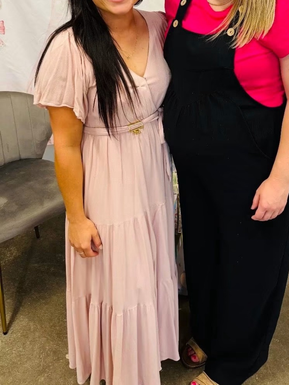 Blush Pink V-Neck Tiered Maxi Dress